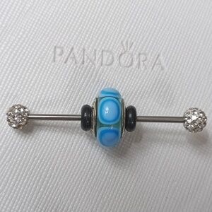 Pandora Vintage Silver Blue Stepping Stones Murano Glass Charm (2 Listed Separat